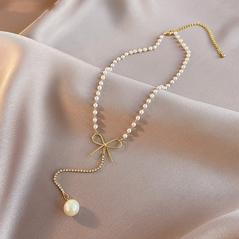 Fashion Clavicle Chain Long Small Drop Pearl Necklace Women”s Summer