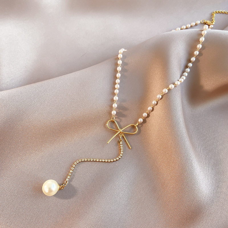 Fashion Clavicle Chain Long Small Drop Pearl Necklace Women”s Summer