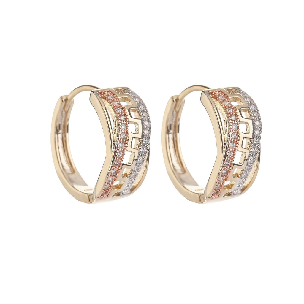 Micro Inlaid Zircon Geometric Earrings Female Personality High Sense Copper