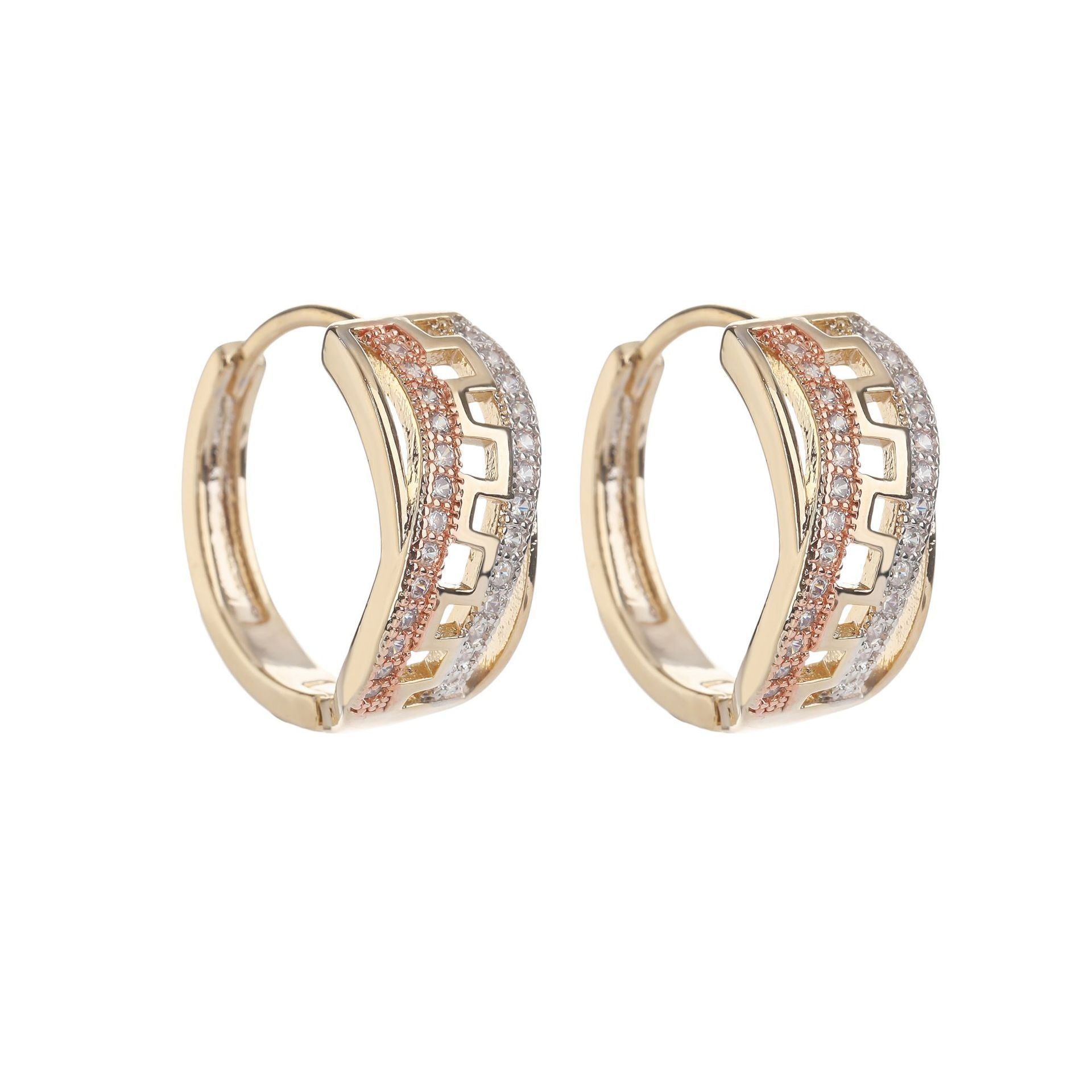 Micro Inlaid Zircon Geometric Earrings Female Personality High Sense Copper