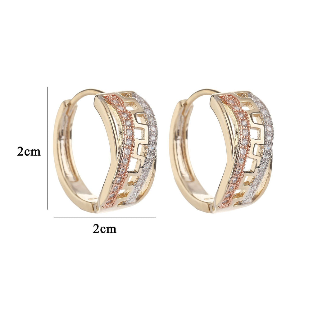 Micro Inlaid Zircon Geometric Earrings Female Personality High Sense Copper