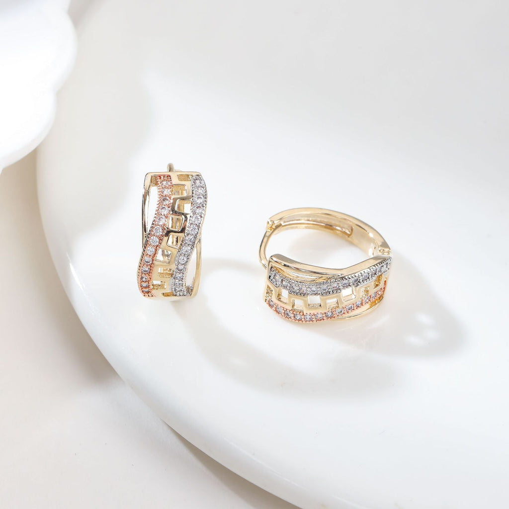 Micro Inlaid Zircon Geometric Earrings Female Personality High Sense Copper